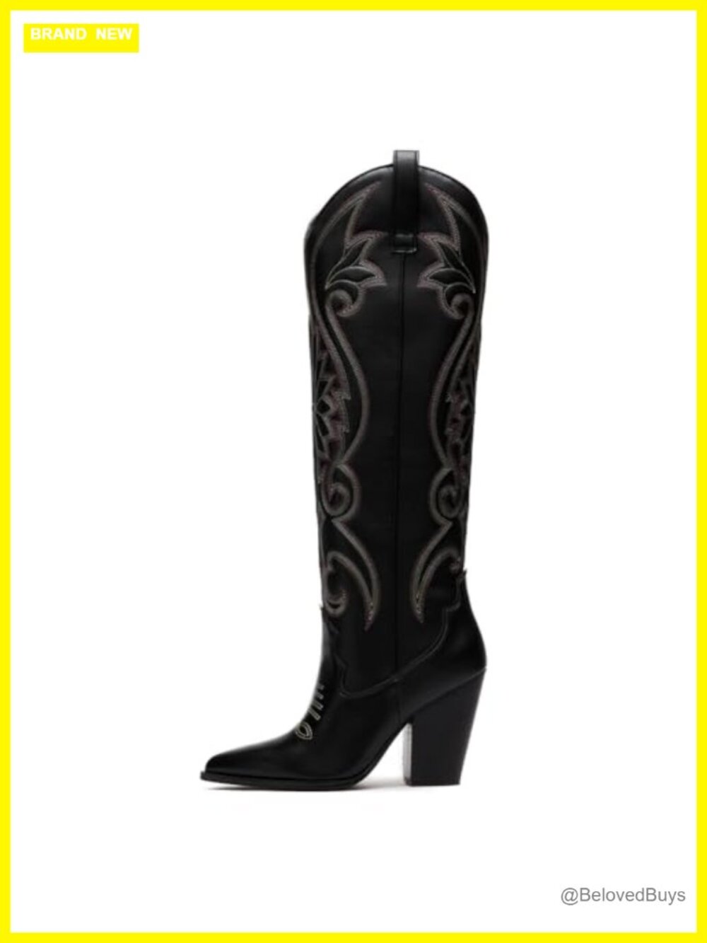 Knee High Cowboy Boots Women Pointed Toe Chunky High Heels Embroidered Western